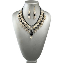 Load image into Gallery viewer, Women's 2 Layer Cowrie Shell Necklace Set With Colored Stone: D -- Black