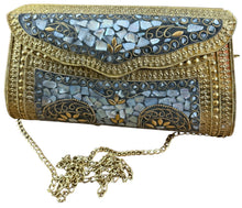 Load image into Gallery viewer, Vintage Gold Mosaic Shell Inlay Clutch Purse