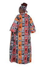 Load image into Gallery viewer, Black White Red Orange African Long Duster Kimono for Women with Headwrap