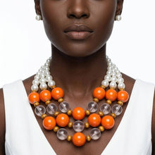 Load image into Gallery viewer, Chunky Orange Glazed Bead & Pearl Layered Necklace