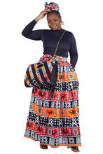 Load image into Gallery viewer, Black White Red Orange African Long Maxi Skirt With Handbag | One Size