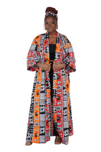Load image into Gallery viewer, Black White Red Orange African Long Duster Kimono for Women with Headwrap