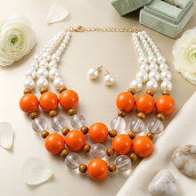 Load image into Gallery viewer, Chunky Orange Glazed Bead & Pearl Layered Necklace