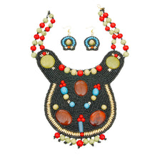 Load image into Gallery viewer, Green &amp; Red Bead Collar Necklace: Black / Faux Leather / 16 inches
