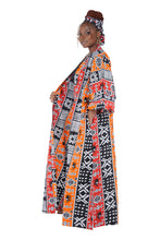 Load image into Gallery viewer, Black White Red Orange African Long Duster Kimono for Women with Headwrap
