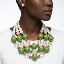Load image into Gallery viewer, Chunky Green Glazed Bead &amp; Pearl Layered Necklace
