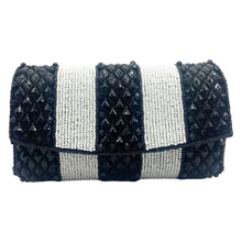 Load image into Gallery viewer, BLACK &amp; WHITE BIG STRIPE BEADED CLUTCH
