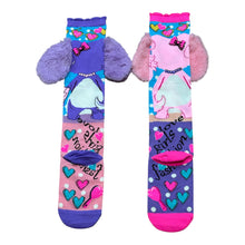Load image into Gallery viewer, Plush Puppy Fashion Socks – Pink &amp; Purple 3D Fluffy Ear Crew Socks
