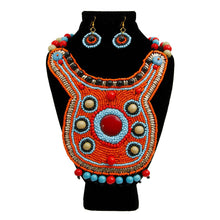 Load image into Gallery viewer, Orange Bead Collar Bib Set: Orange / Faux Leather / 16 inches
