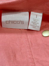 Load image into Gallery viewer, Chico’s Coral Linen Shacket Sz M
