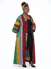 Load image into Gallery viewer, Red Green Black White African Long Kimono | Robe | Duster | One Size
