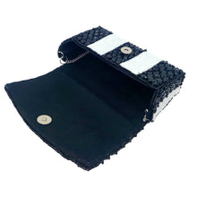 Load image into Gallery viewer, BLACK &amp; WHITE BIG STRIPE BEADED CLUTCH
