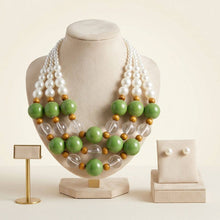 Load image into Gallery viewer, Chunky Green Glazed Bead &amp; Pearl Layered Necklace
