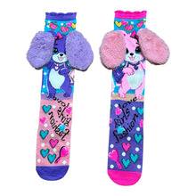 Load image into Gallery viewer, Plush Puppy Fashion Socks – Pink &amp; Purple 3D Fluffy Ear Crew Socks

