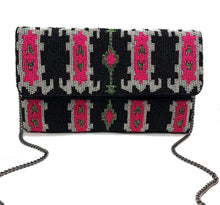 Load image into Gallery viewer, Black &amp; Fuchsia Ikat Beaded Clutch
