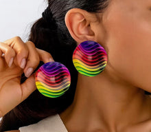 Load image into Gallery viewer, Irregular Round Rainbow Wave Print Post Earrings
