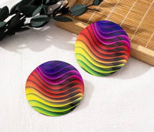 Load image into Gallery viewer, Irregular Round Rainbow Wave Print Post Earrings
