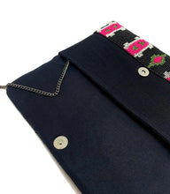 Load image into Gallery viewer, Black &amp; Fuchsia Ikat Beaded Clutch
