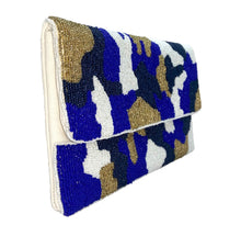 Load image into Gallery viewer, Royal Blue, Gold, and White Camouflage Clutch
