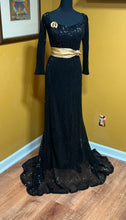 Load image into Gallery viewer, Fashion Nova Black Sequin Gown Fit Sz S
