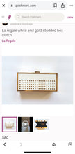 Load image into Gallery viewer, La Regale Off White and Gold studded box clutch
