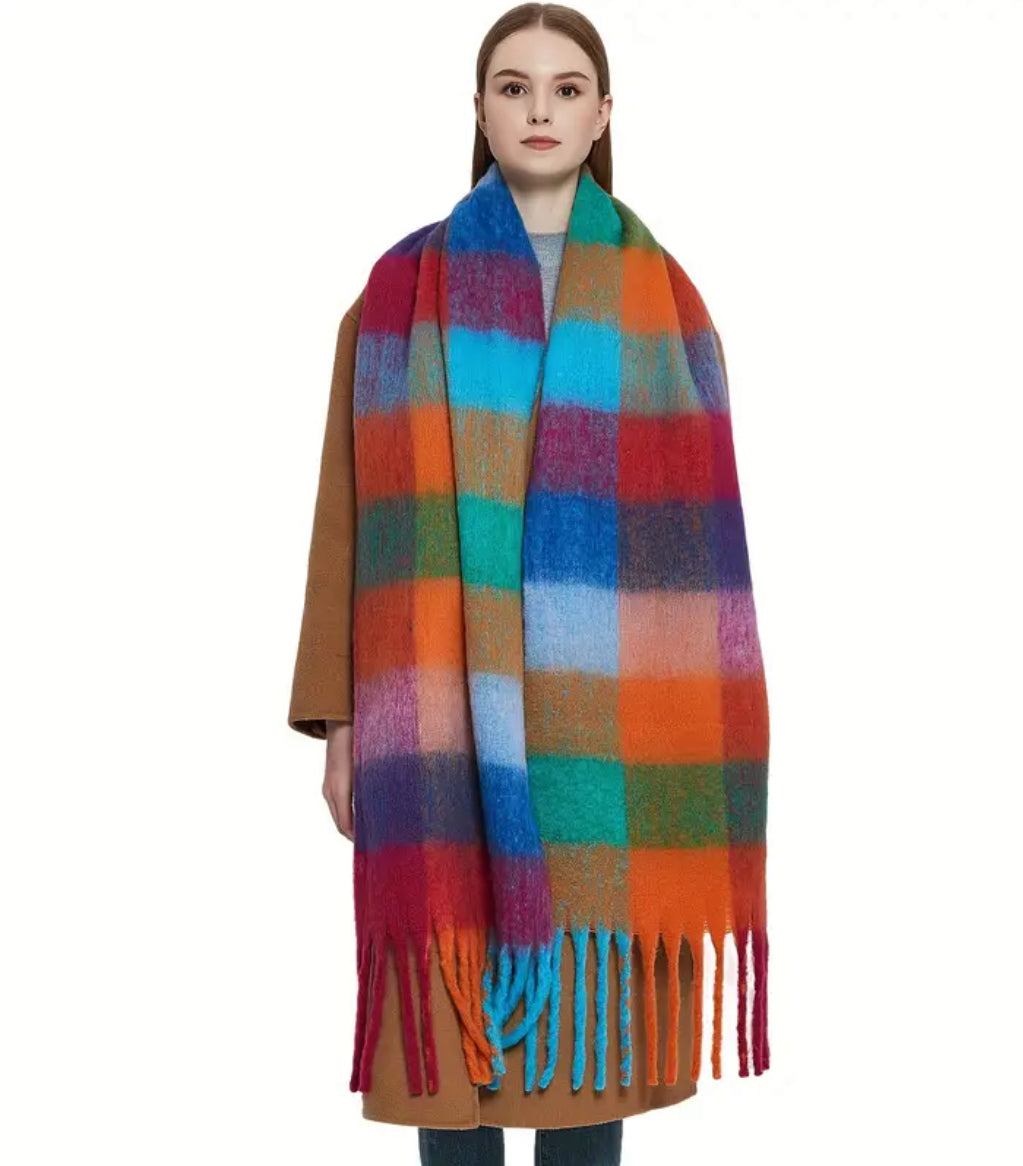 Rainbow Plaid Long Scarf