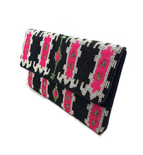 Load image into Gallery viewer, Black &amp; Fuchsia Ikat Beaded Clutch
