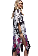 Load image into Gallery viewer, Monotone Flower Print Kimono OS
