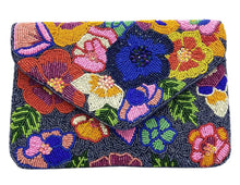 Load image into Gallery viewer, Multi-Color Spring Florals Velvet Beaded Clutch
