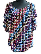 Load image into Gallery viewer, COCO BIANCO Sheer Houndstooth Pearl Blouse Sz L

