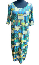 Load image into Gallery viewer, Lularoe Blue Yellow Green Striped Dress Sz XL (Fit Sz L)
