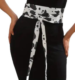 Cow Print Faux Leather Obi Belt Fit to XL