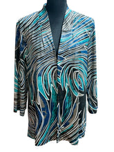 Load image into Gallery viewer, Chico’s Teal Silver Black Shimmer Duster Sz L
