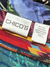Load image into Gallery viewer, Chico’s Mixed Print Silk Sheer Blouse Sz L
