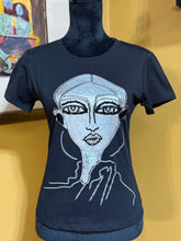Load image into Gallery viewer, Black Silver Metallic Face Beaded Tee Sz S
