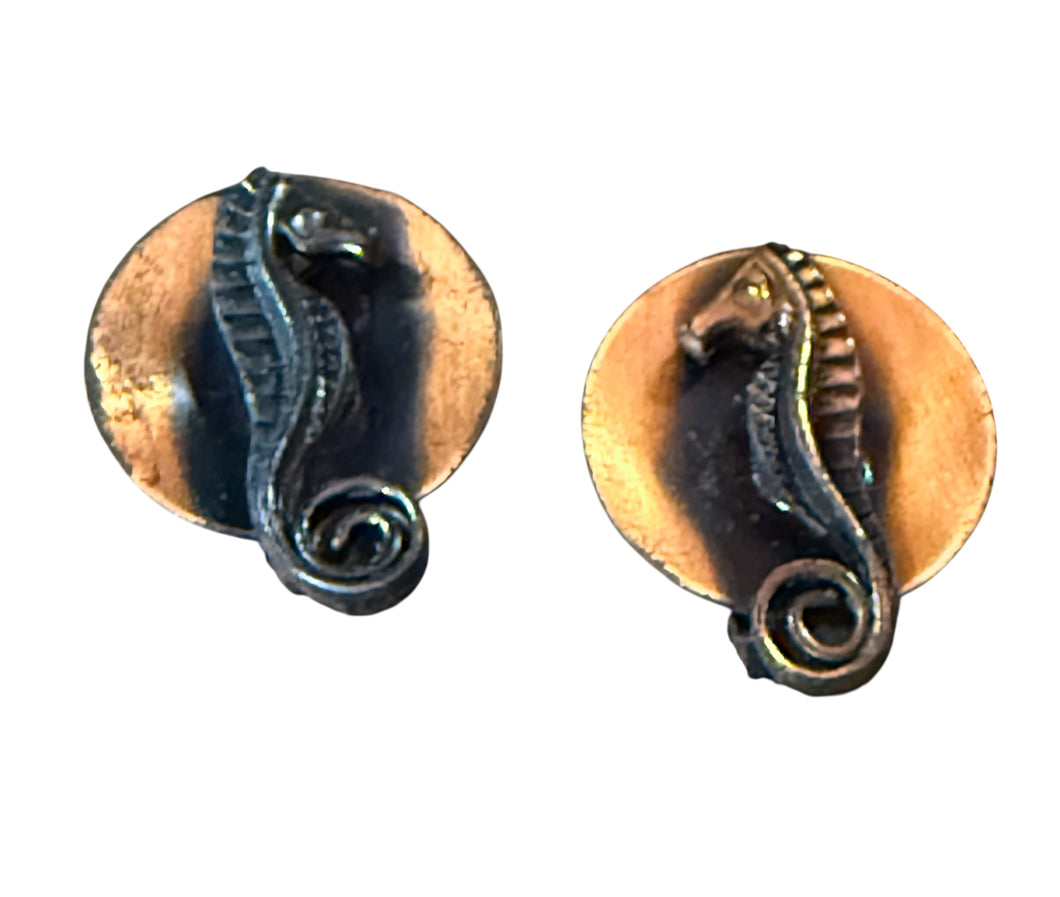 Copper Seahorse Clip Earrings