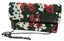 Load image into Gallery viewer, Green Cream Burgundy Beaded Clutch
