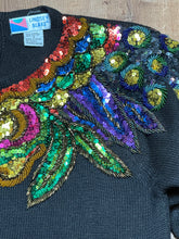 Load image into Gallery viewer, VTG Lindsey Blake Sequined &amp; Beaded Black Sweater Sz S
