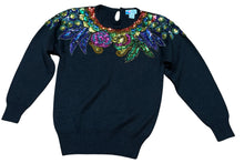Load image into Gallery viewer, VTG Lindsey Blake Sequined &amp; Beaded Black Sweater Sz S
