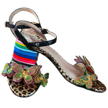 Load image into Gallery viewer, Betsey Johnson Animal Print Butterfly Sandals Sz 6
