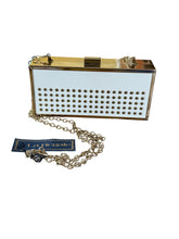 Load image into Gallery viewer, La Regale Off White and Gold studded box clutch
