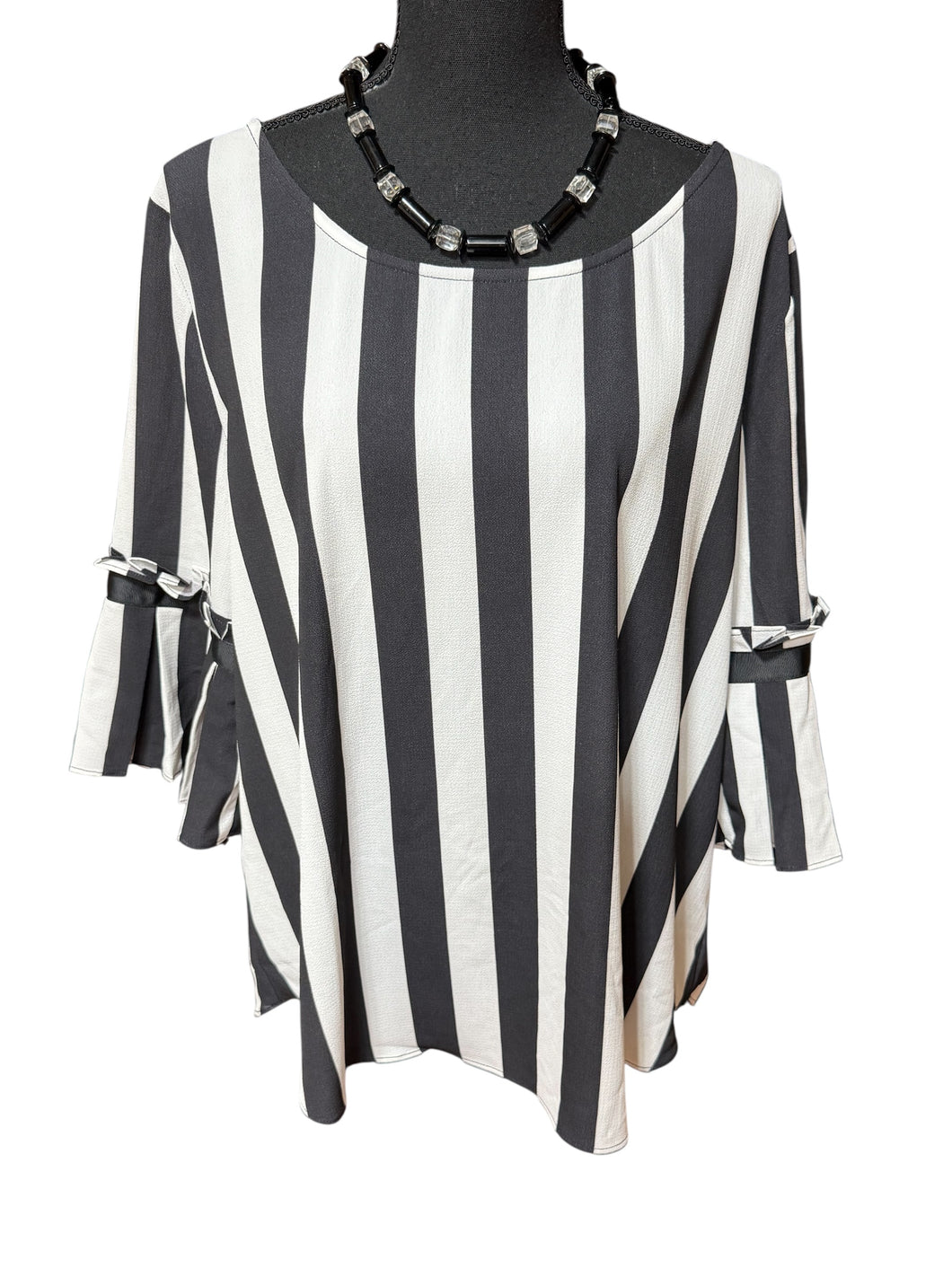 NY & Co Sheer Striped Blouse Sz L with Necklace