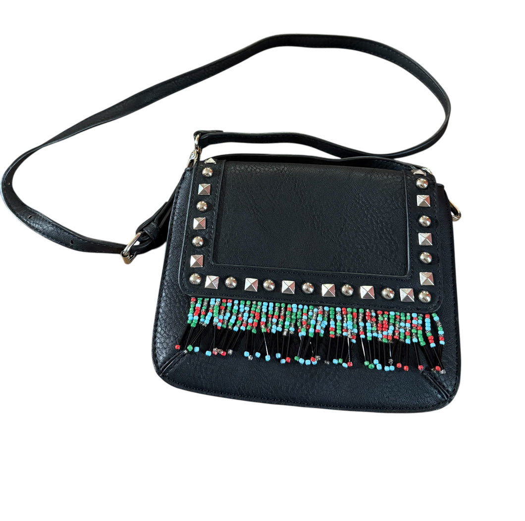 Charming Charlies Beaded Fringe Faux Leather Crossbody
