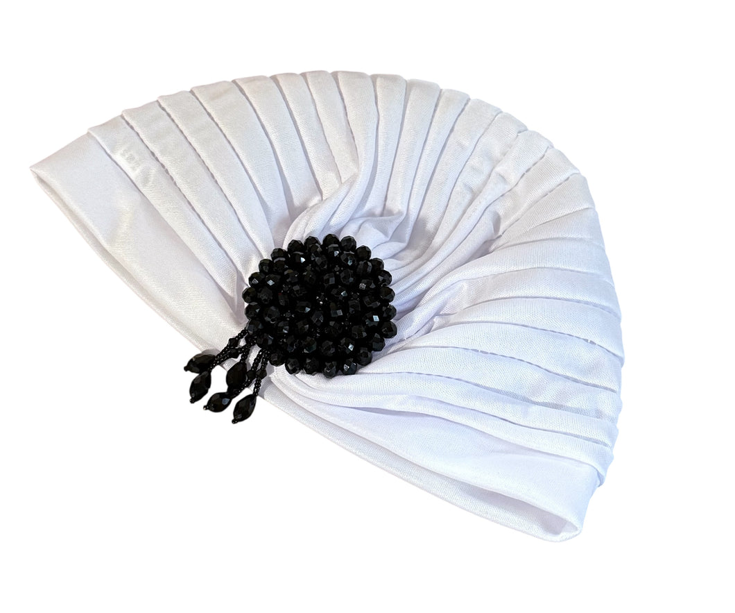 White Brooch Detail Beanie Turban