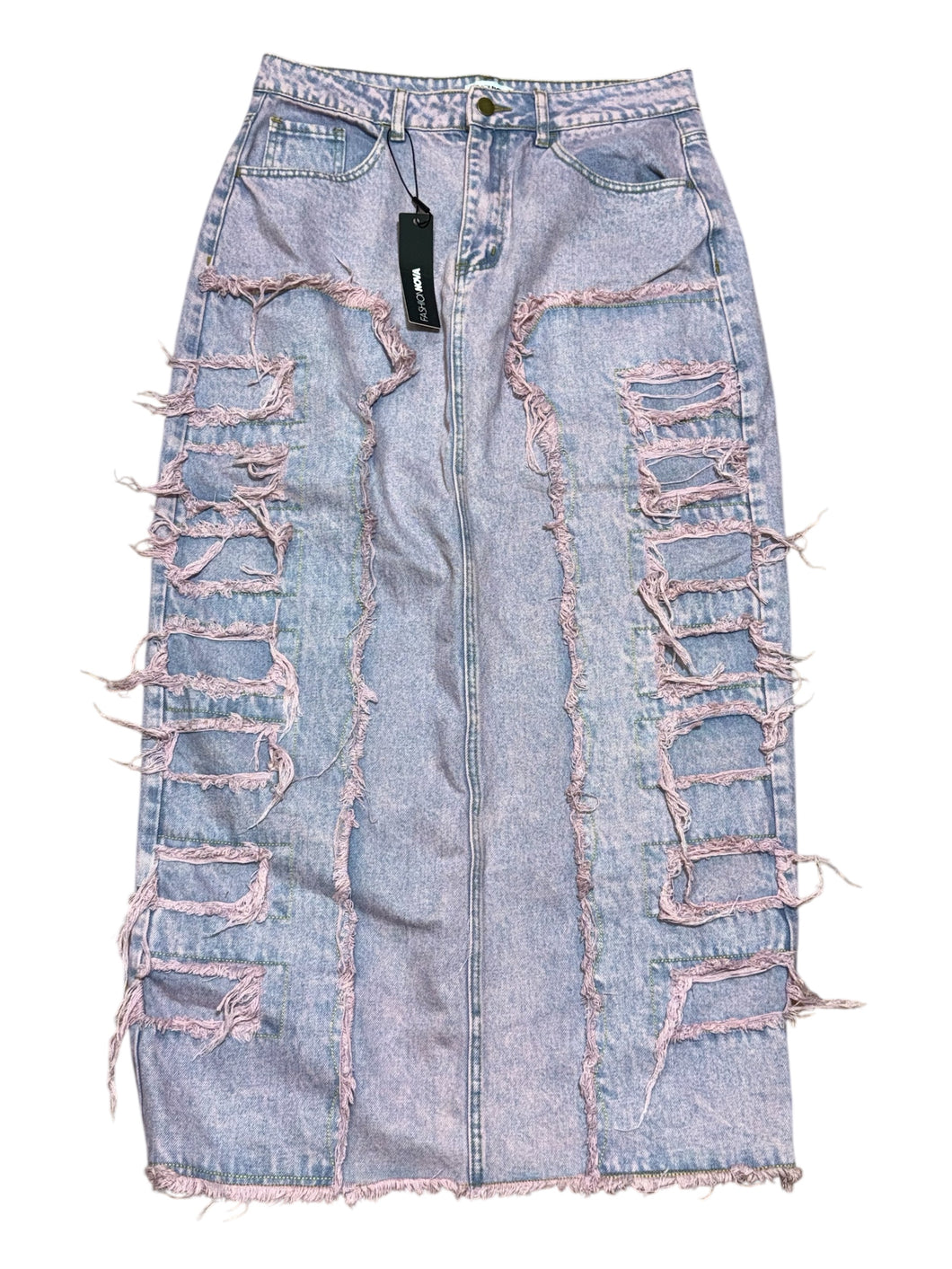 Fashion Nova Pink Wash Denim Maxi Fit Sz 10