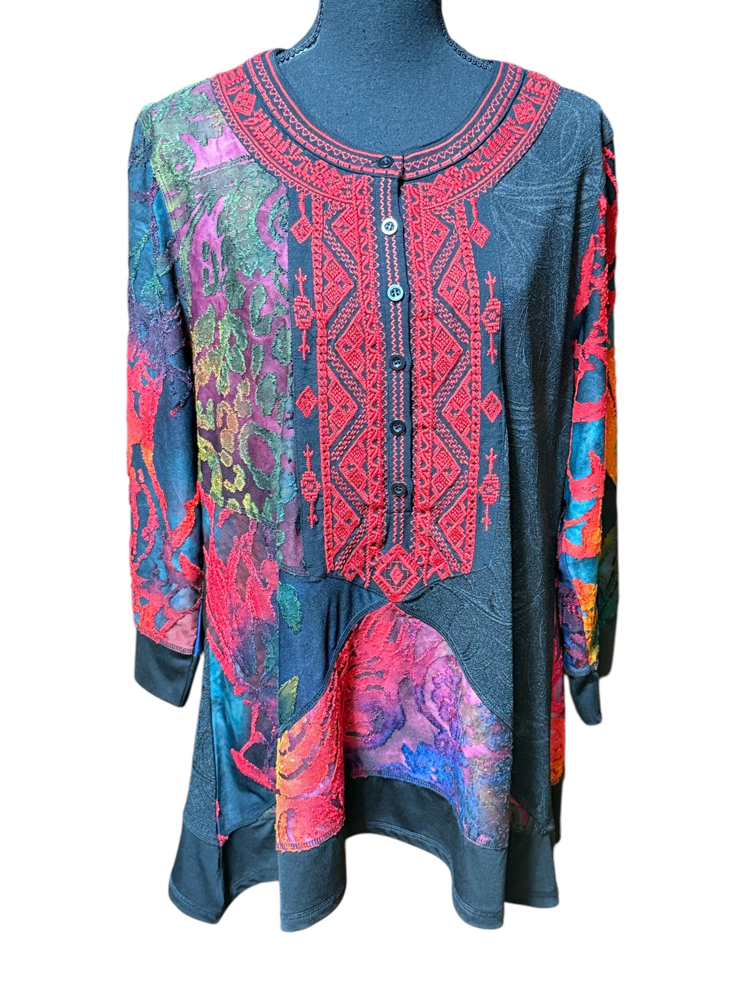 Calessa Mixed Print Button Down Tunic Sz XL