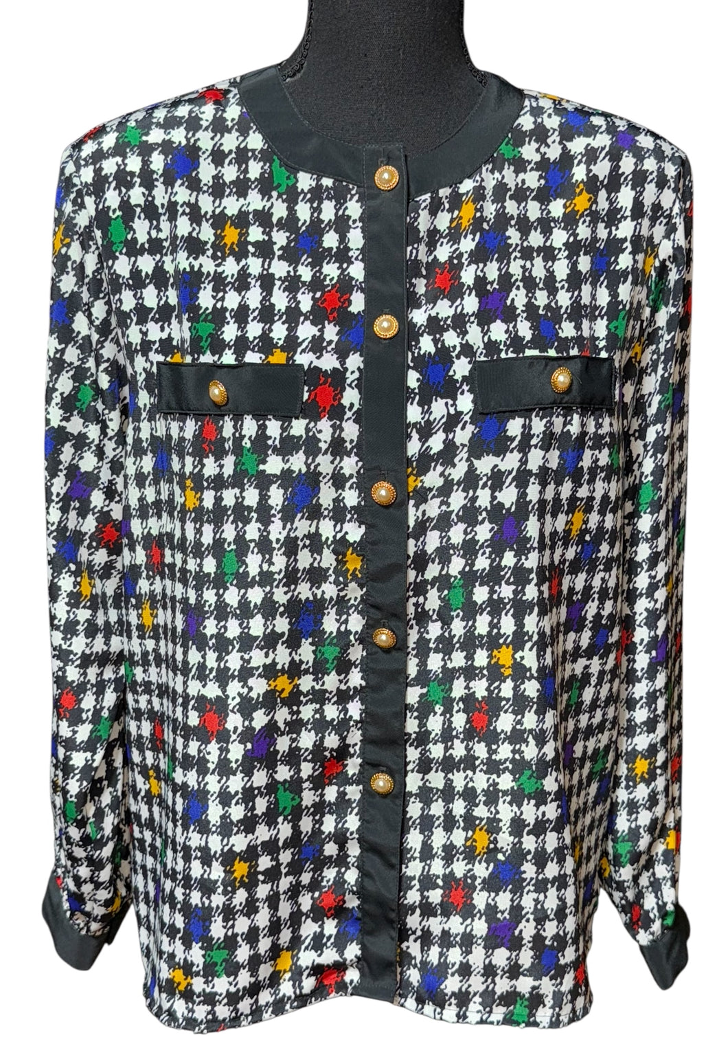 Impressions Houndstooth Multi Blouse Sz 12