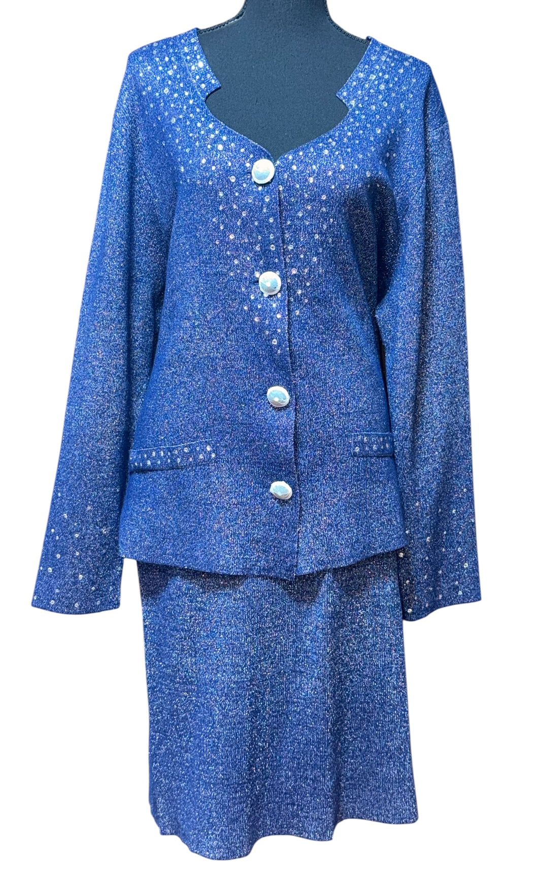 Midnight Velvet Blue Shimmer Skirt Suit Sz 1X