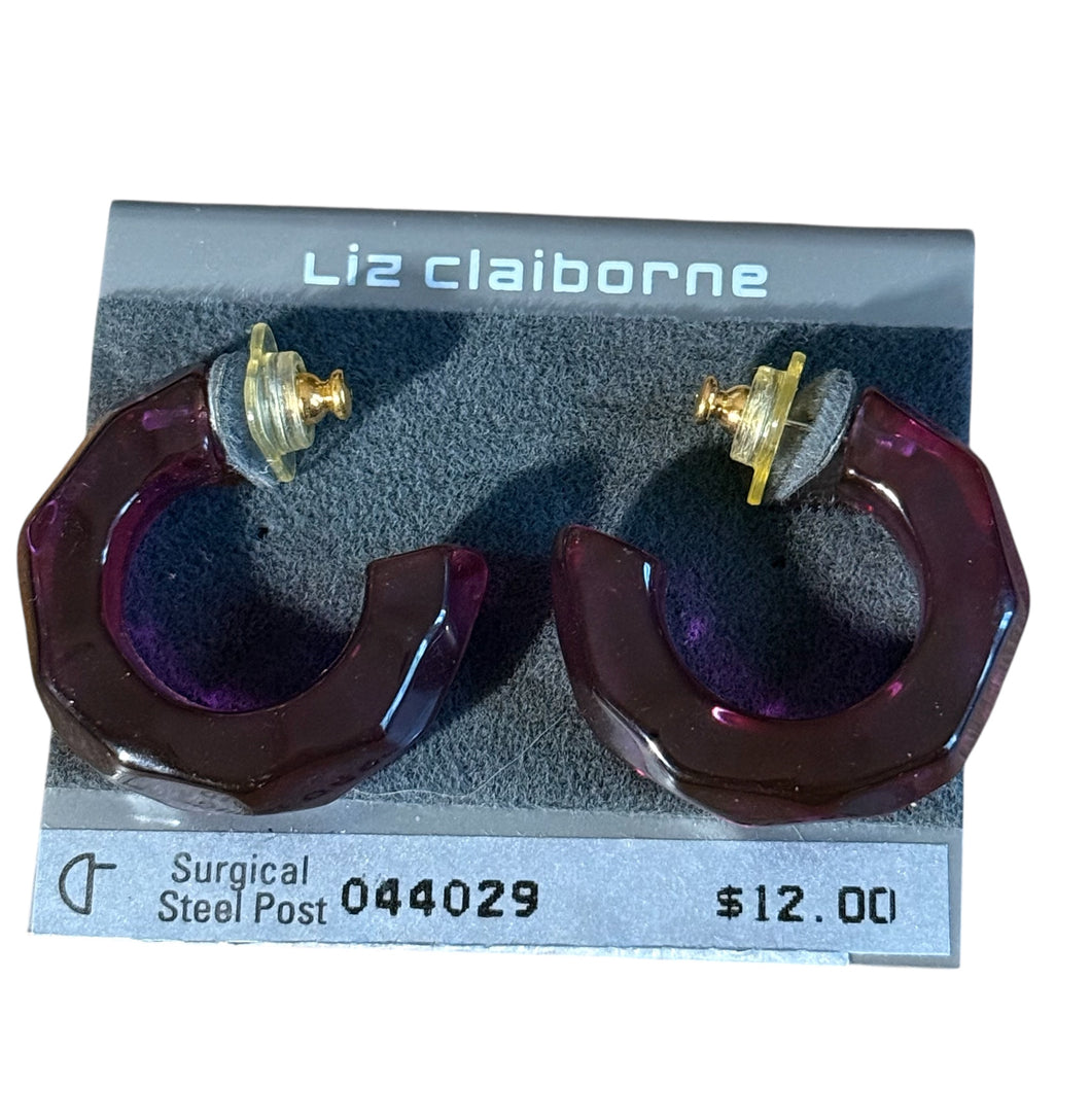 Liz Claiborne Purple Geo Half Hoop Post Earrings