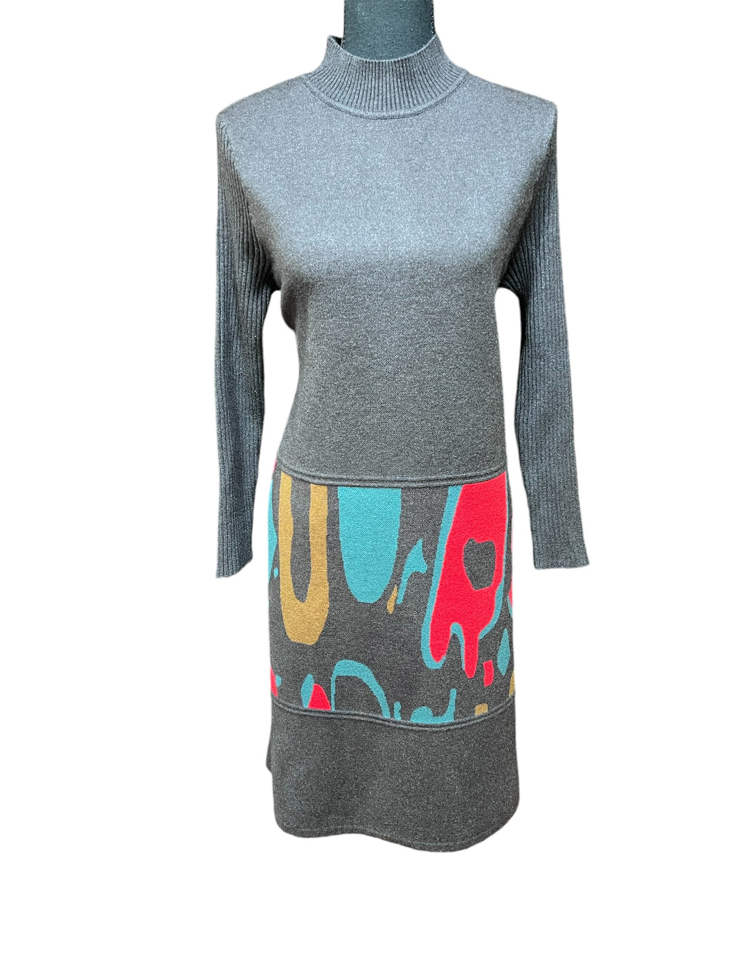 Gray Abstract Sweater Dress Fit Sz M